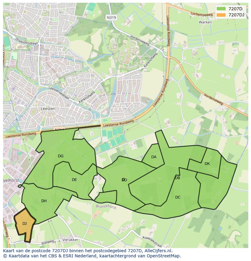 Afbeelding van het postcodegebied 7207 DJ op de kaart.
