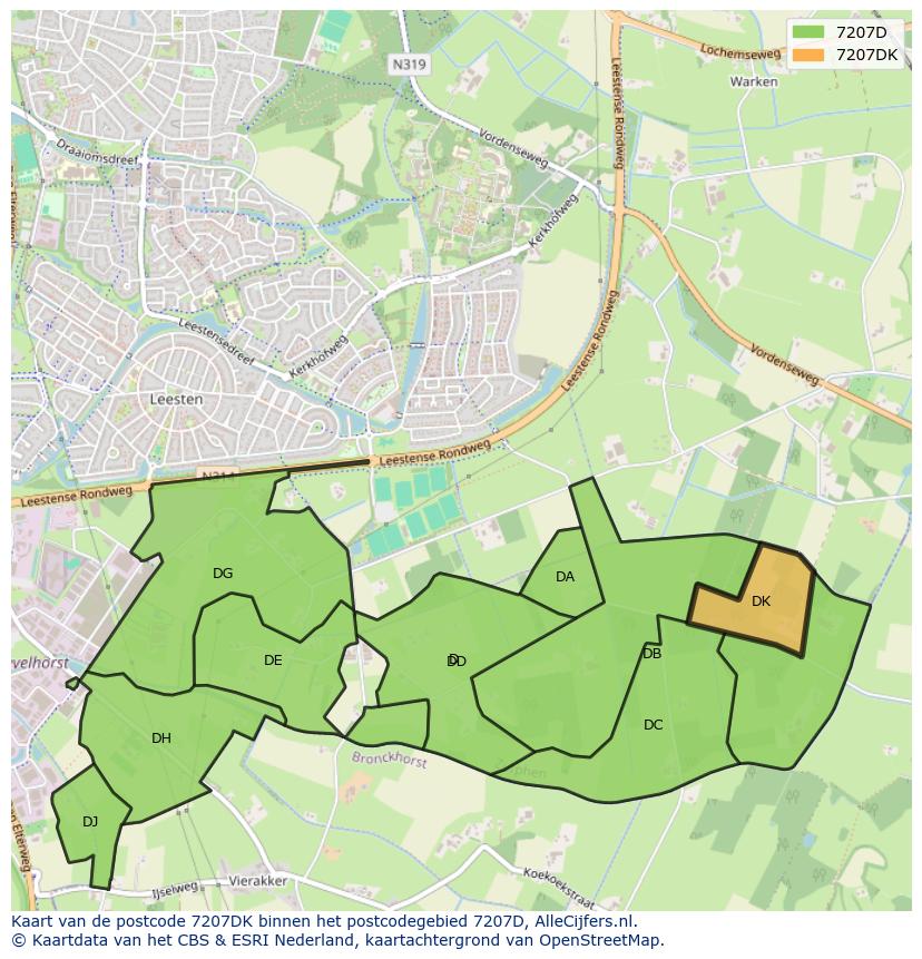 Afbeelding van het postcodegebied 7207 DK op de kaart.