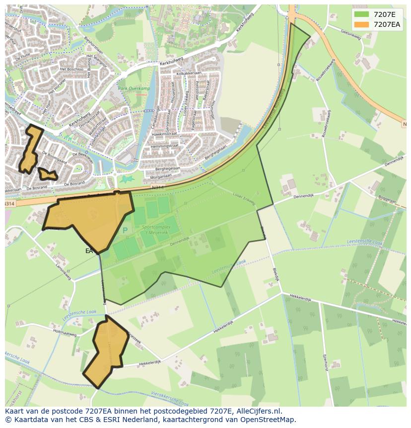 Afbeelding van het postcodegebied 7207 EA op de kaart.