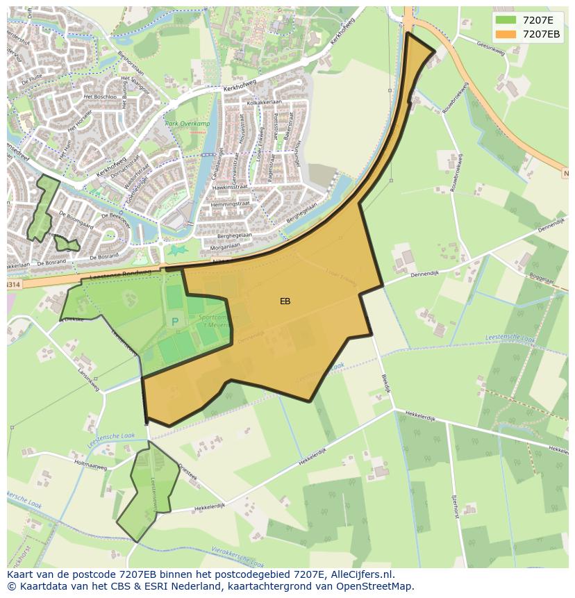Afbeelding van het postcodegebied 7207 EB op de kaart.