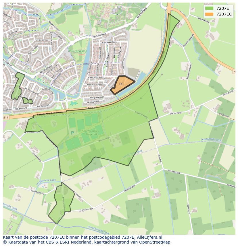 Afbeelding van het postcodegebied 7207 EC op de kaart.