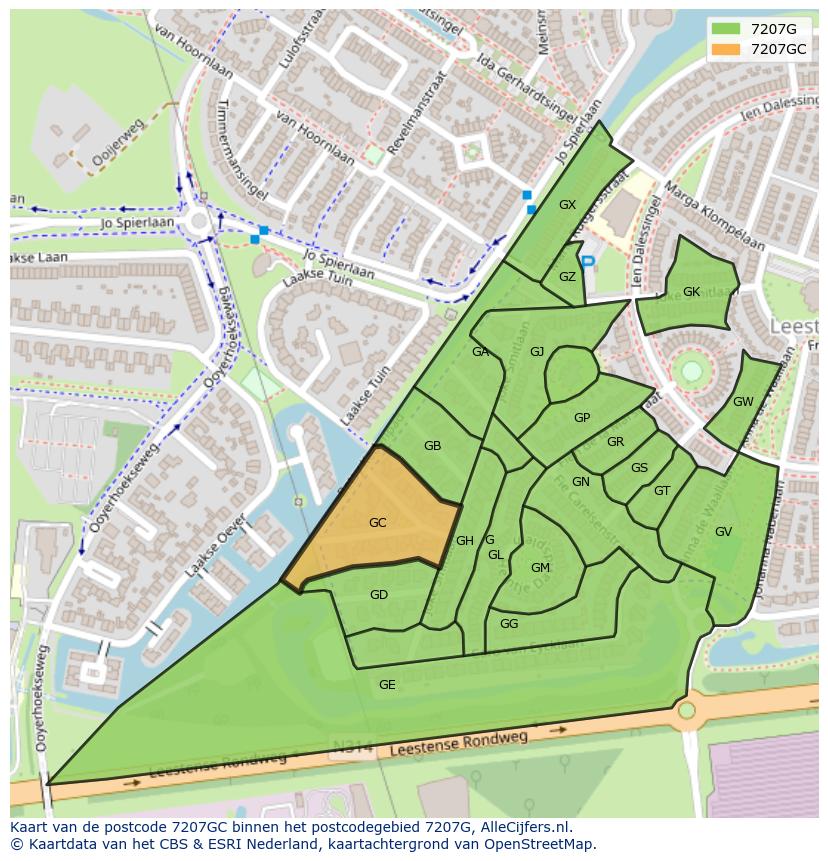 Afbeelding van het postcodegebied 7207 GC op de kaart.