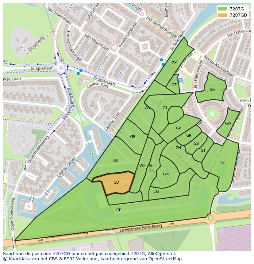 Afbeelding van het postcodegebied 7207 GD op de kaart.