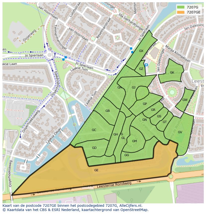 Afbeelding van het postcodegebied 7207 GE op de kaart.