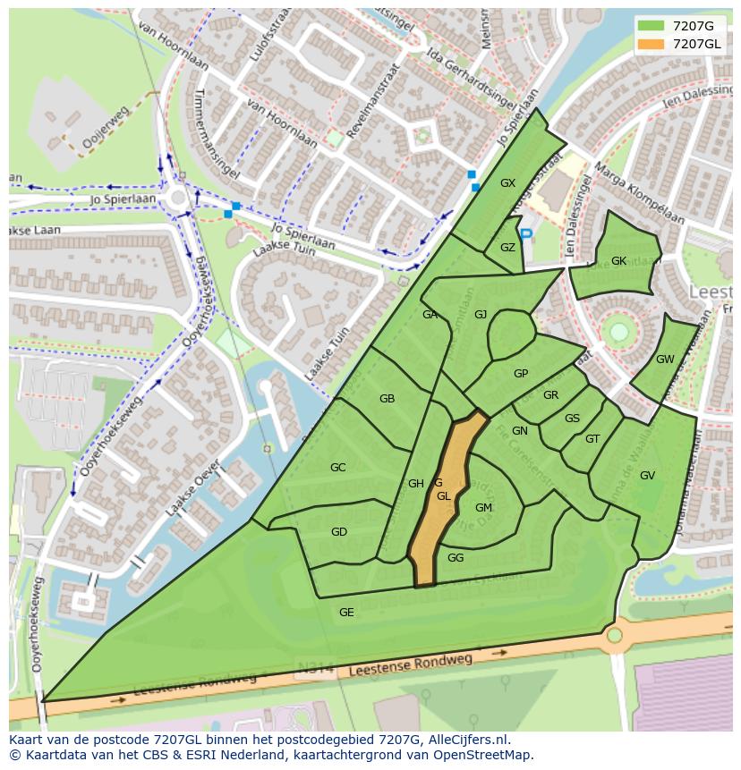 Afbeelding van het postcodegebied 7207 GL op de kaart.