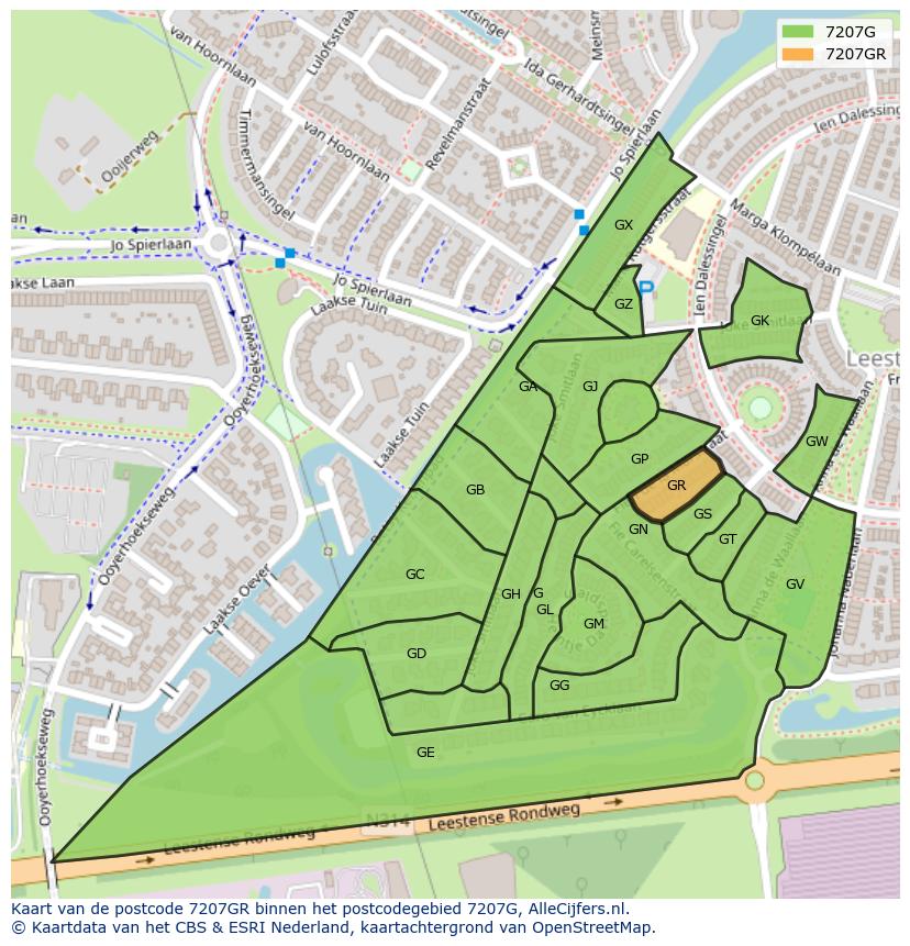 Afbeelding van het postcodegebied 7207 GR op de kaart.