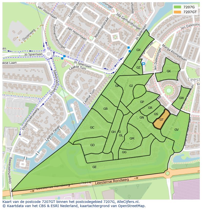 Afbeelding van het postcodegebied 7207 GT op de kaart.