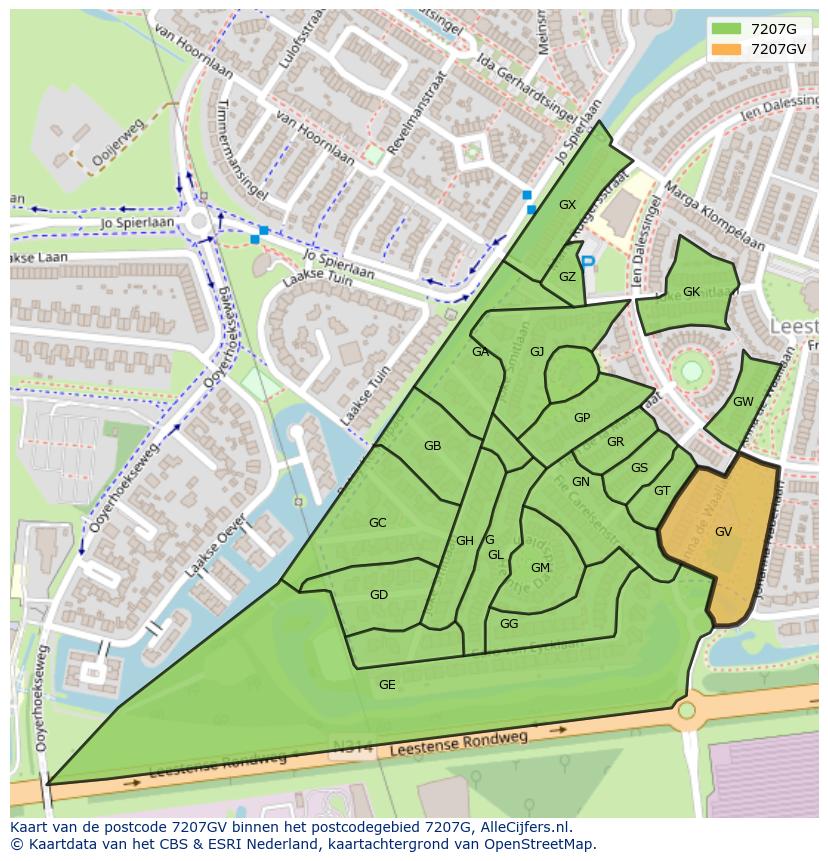 Afbeelding van het postcodegebied 7207 GV op de kaart.
