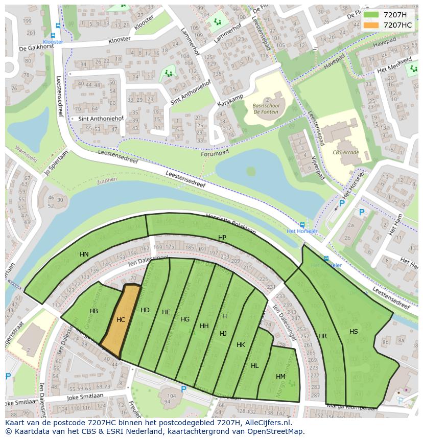 Afbeelding van het postcodegebied 7207 HC op de kaart.