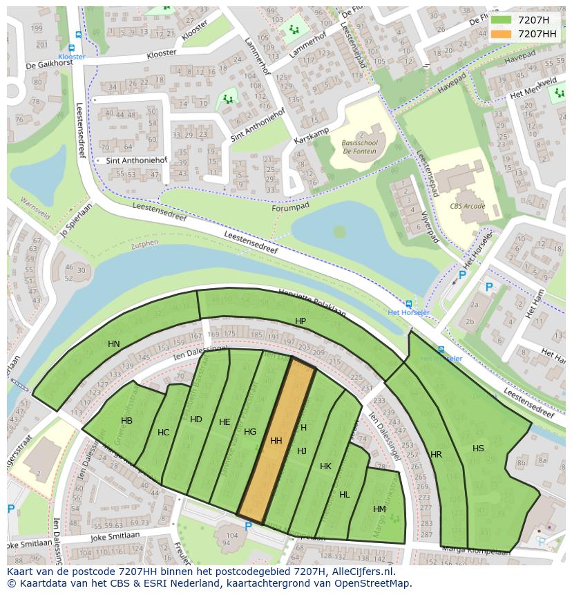 Afbeelding van het postcodegebied 7207 HH op de kaart.