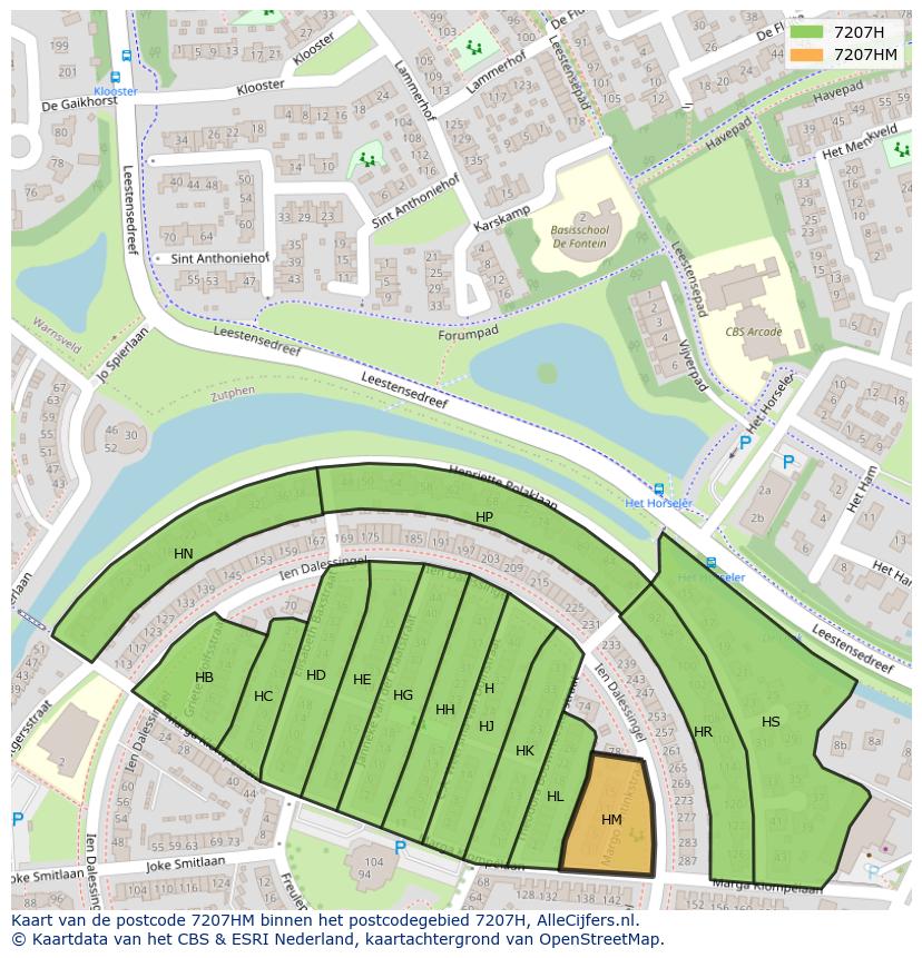 Afbeelding van het postcodegebied 7207 HM op de kaart.