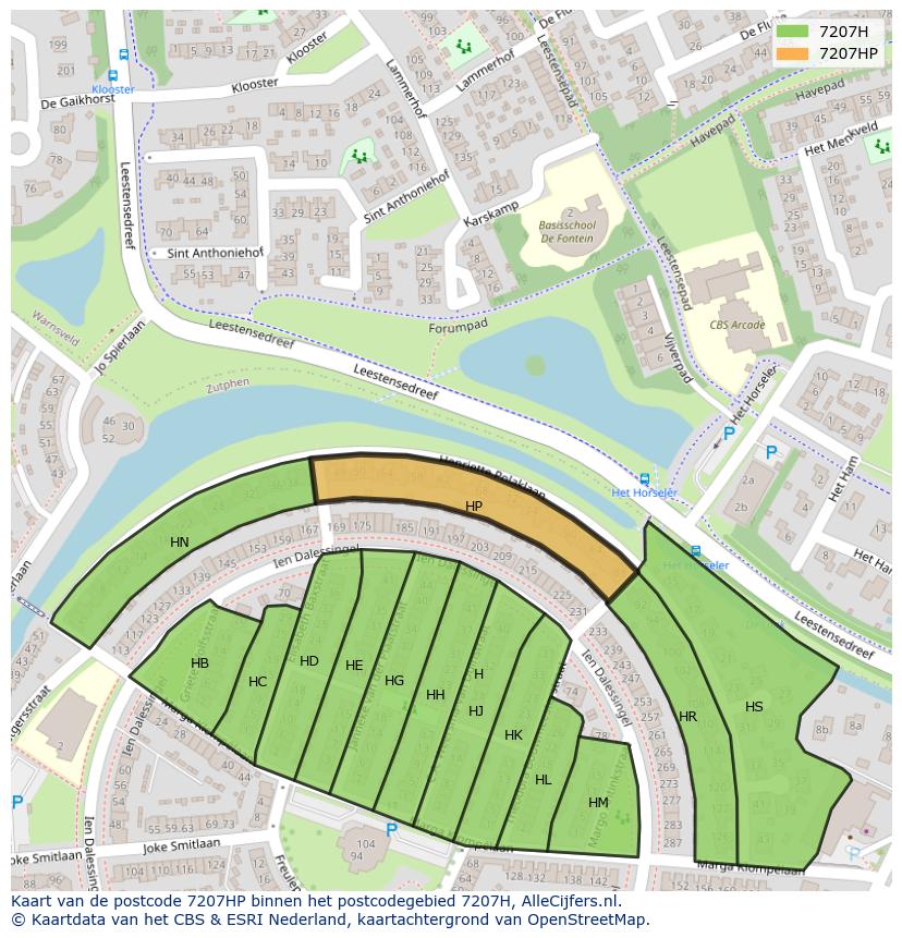 Afbeelding van het postcodegebied 7207 HP op de kaart.
