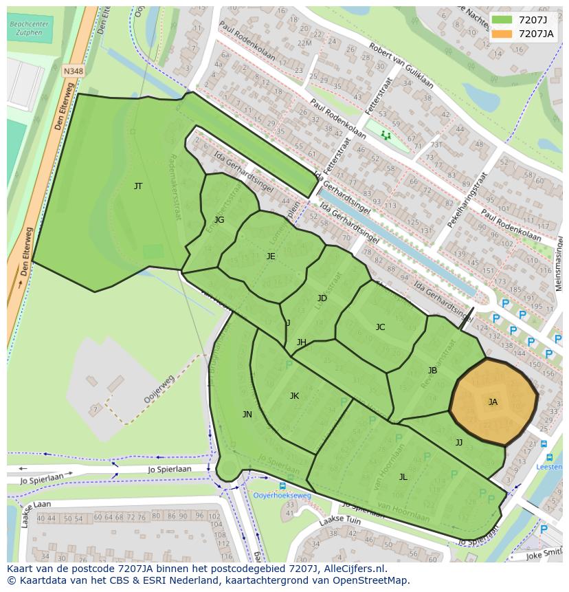 Afbeelding van het postcodegebied 7207 JA op de kaart.