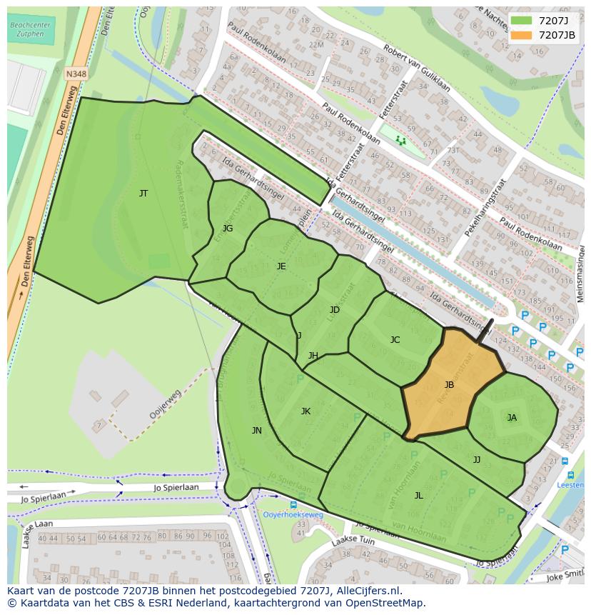 Afbeelding van het postcodegebied 7207 JB op de kaart.