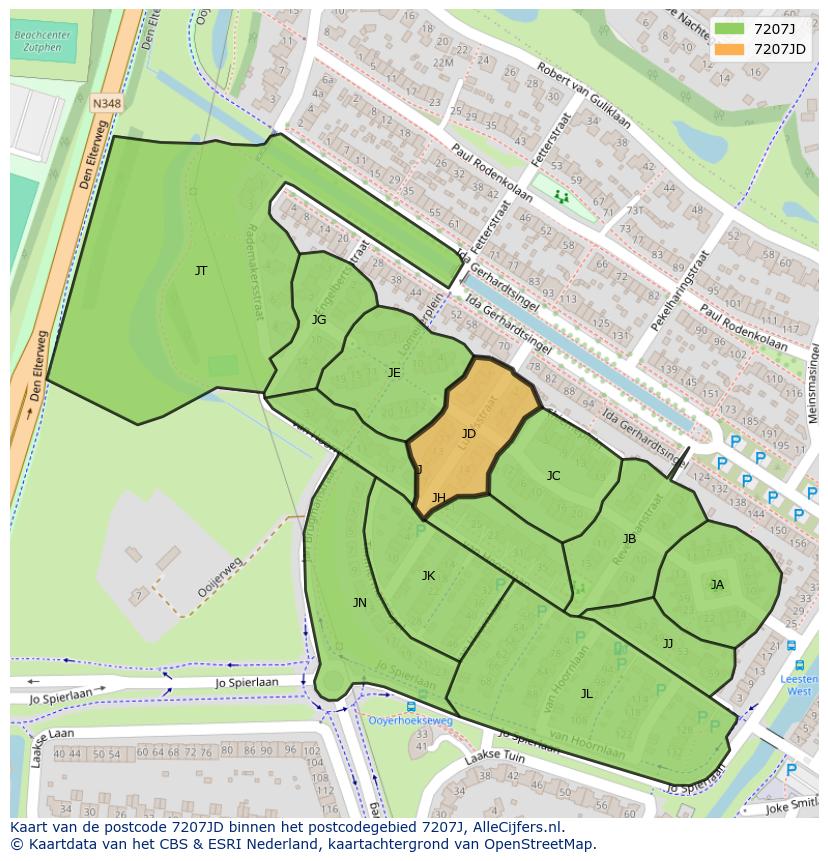 Afbeelding van het postcodegebied 7207 JD op de kaart.