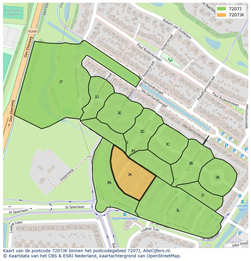 Afbeelding van het postcodegebied 7207 JK op de kaart.