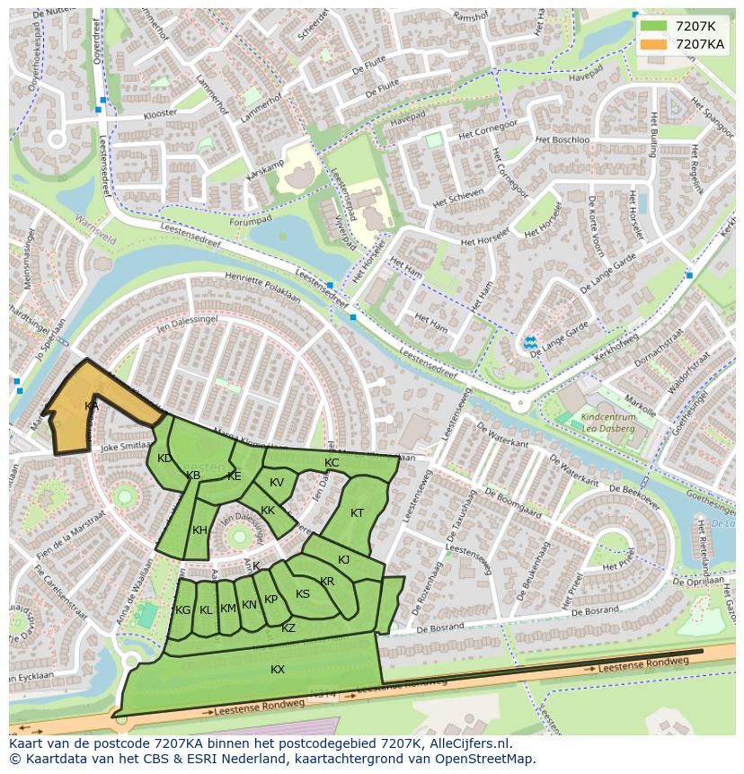 Afbeelding van het postcodegebied 7207 KA op de kaart.