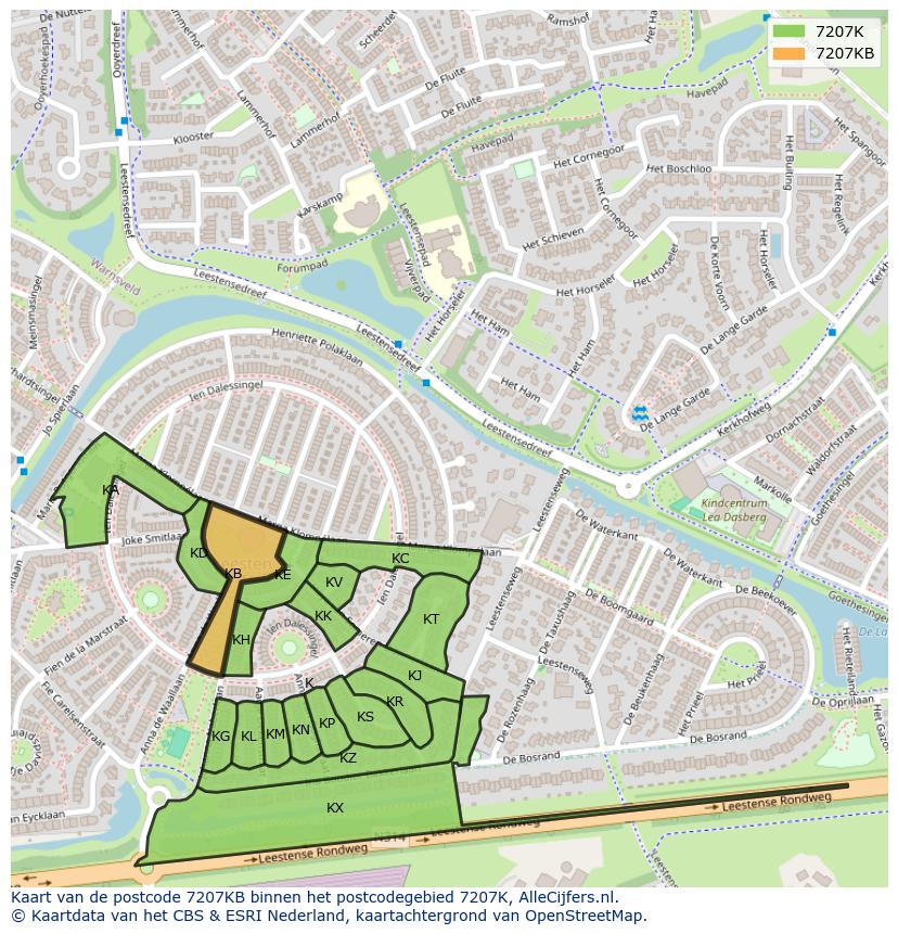 Afbeelding van het postcodegebied 7207 KB op de kaart.
