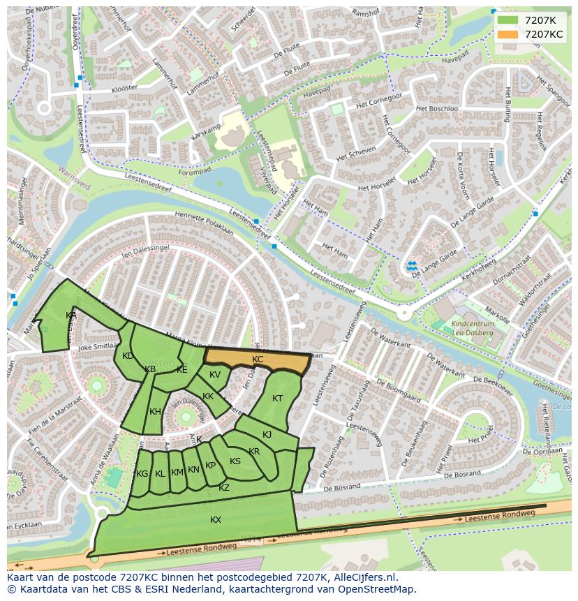 Afbeelding van het postcodegebied 7207 KC op de kaart.