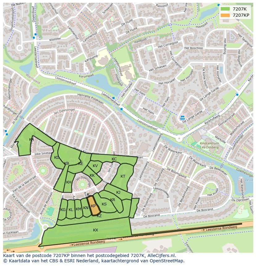 Afbeelding van het postcodegebied 7207 KP op de kaart.