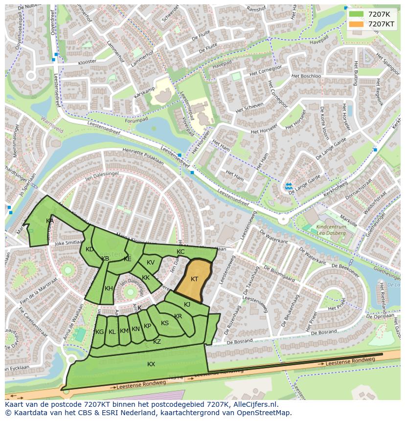 Afbeelding van het postcodegebied 7207 KT op de kaart.
