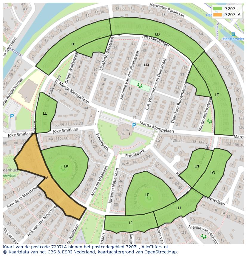 Afbeelding van het postcodegebied 7207 LA op de kaart.
