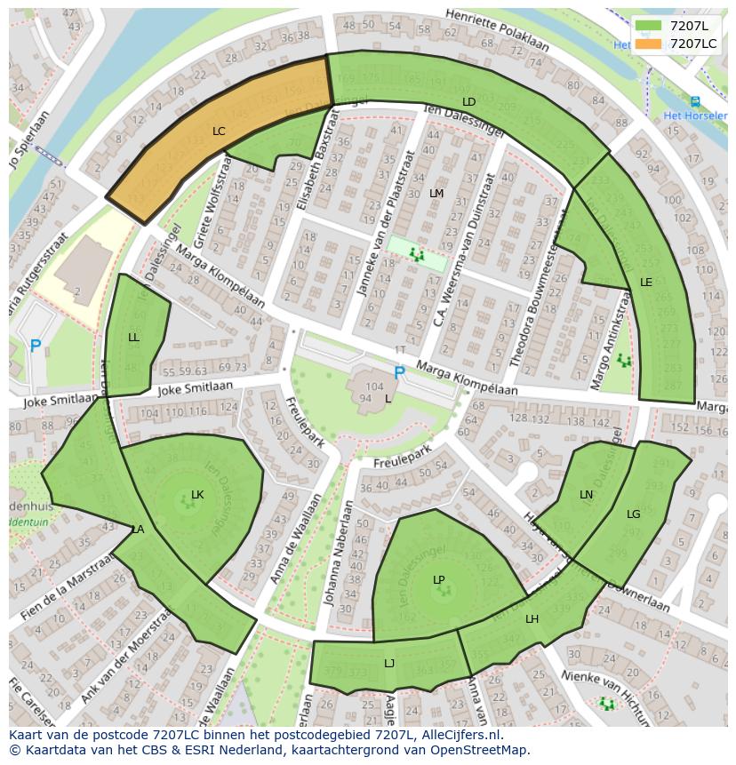 Afbeelding van het postcodegebied 7207 LC op de kaart.