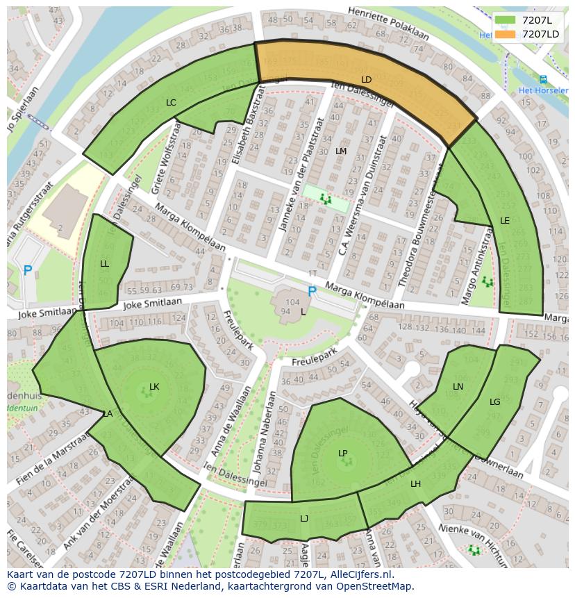 Afbeelding van het postcodegebied 7207 LD op de kaart.