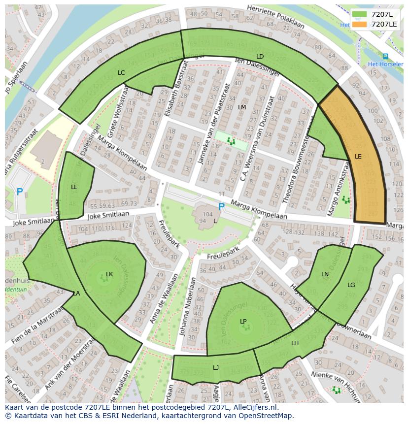Afbeelding van het postcodegebied 7207 LE op de kaart.