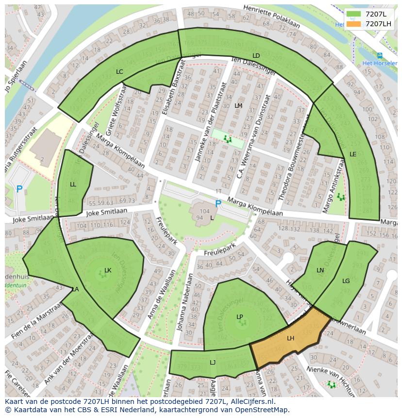 Afbeelding van het postcodegebied 7207 LH op de kaart.