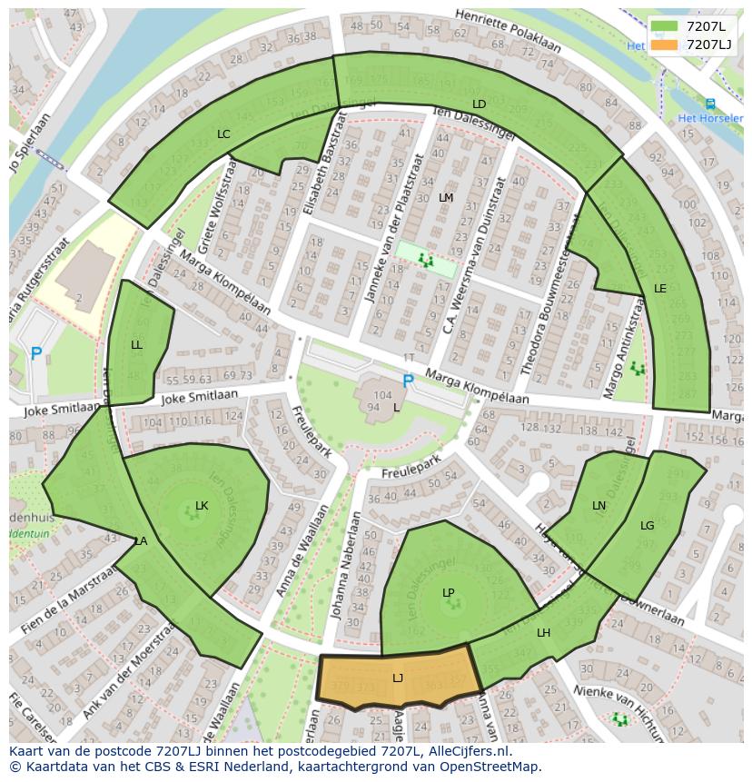 Afbeelding van het postcodegebied 7207 LJ op de kaart.