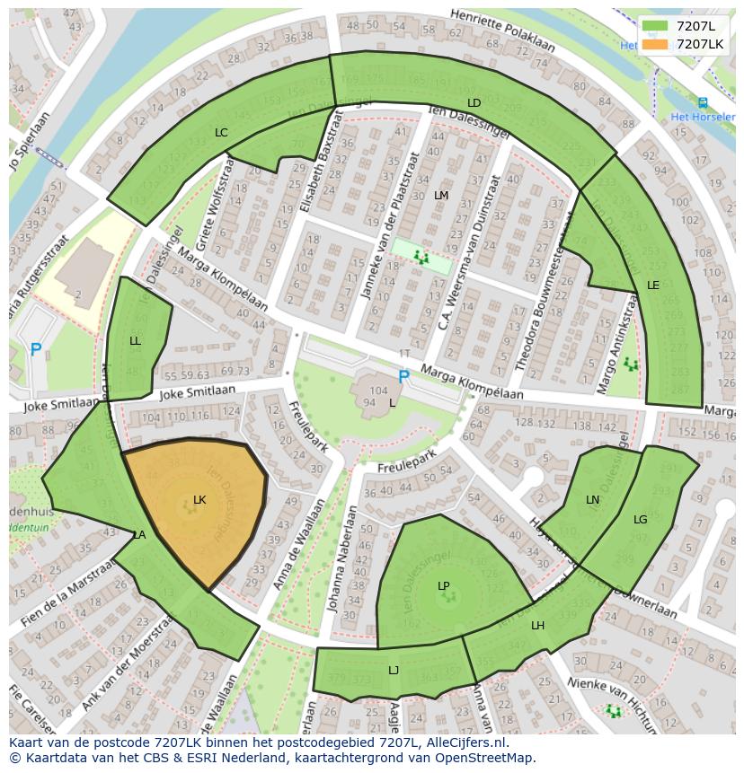 Afbeelding van het postcodegebied 7207 LK op de kaart.