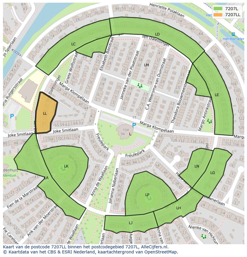 Afbeelding van het postcodegebied 7207 LL op de kaart.