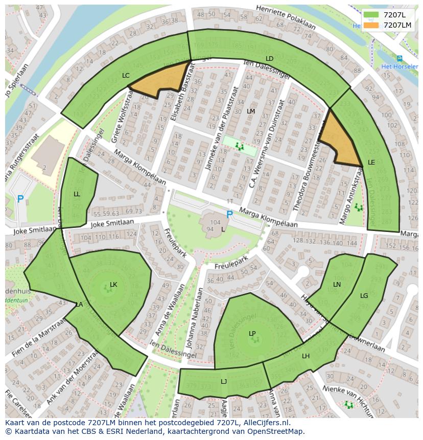 Afbeelding van het postcodegebied 7207 LM op de kaart.