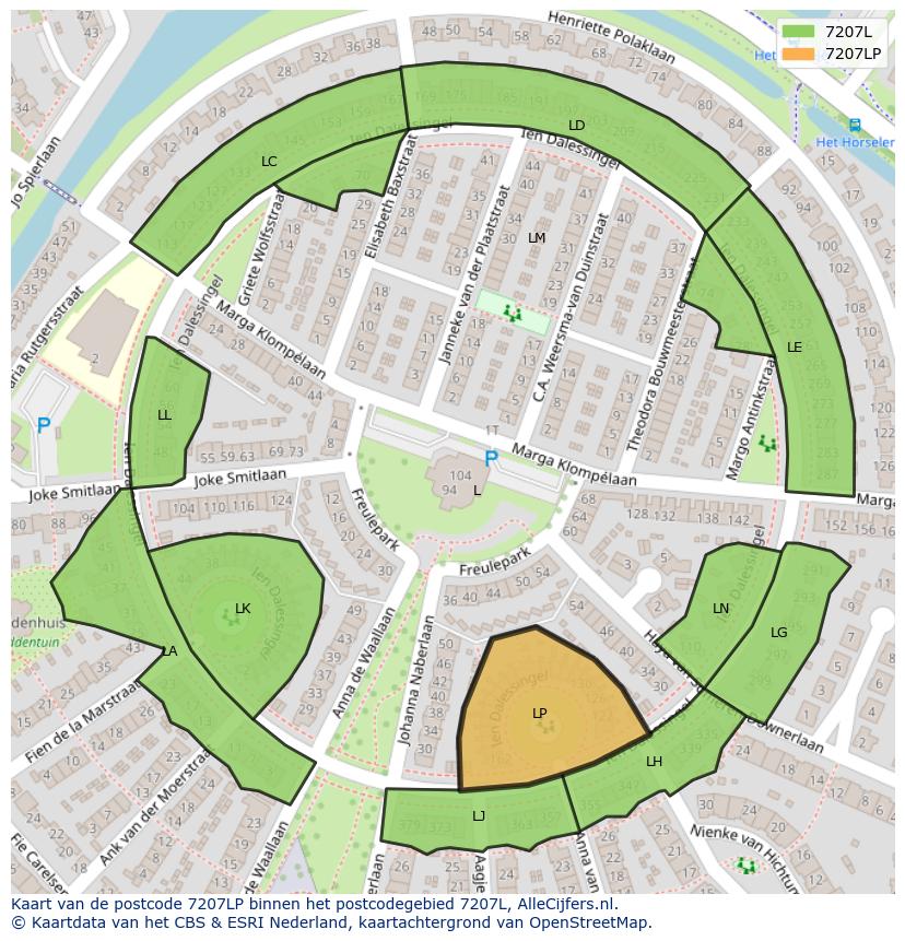 Afbeelding van het postcodegebied 7207 LP op de kaart.