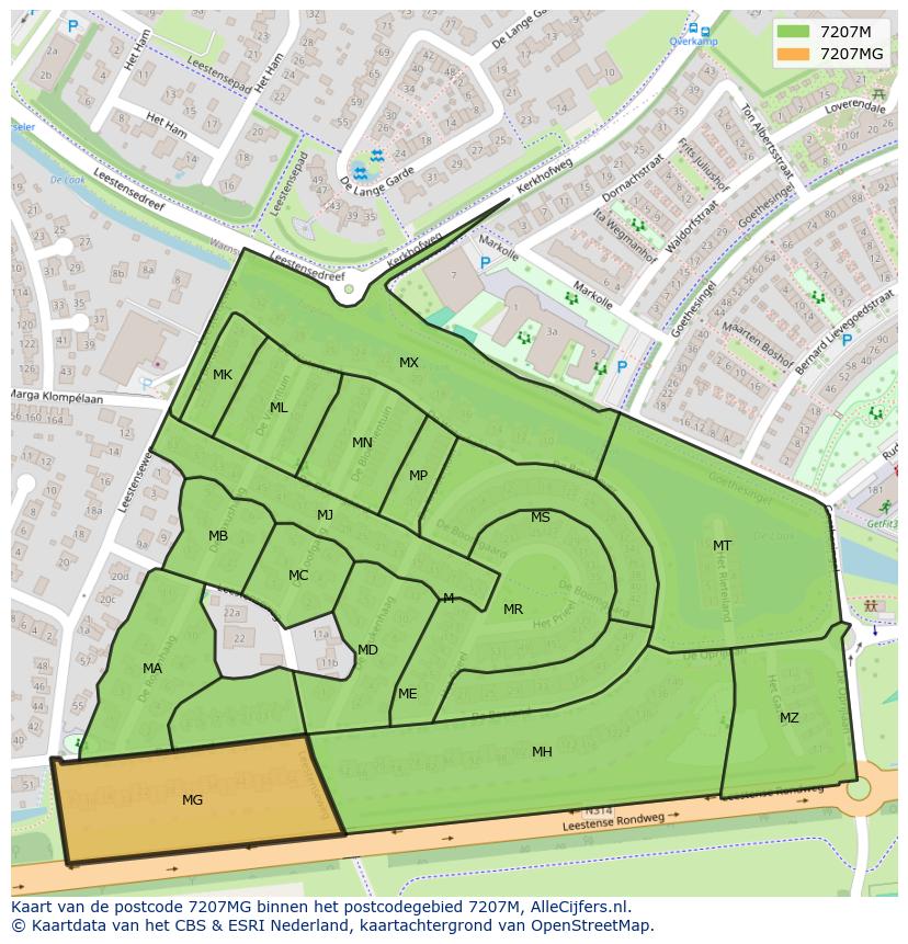 Afbeelding van het postcodegebied 7207 MG op de kaart.