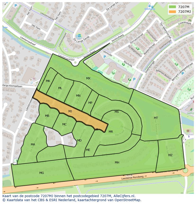 Afbeelding van het postcodegebied 7207 MJ op de kaart.
