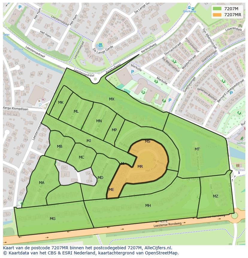 Afbeelding van het postcodegebied 7207 MR op de kaart.