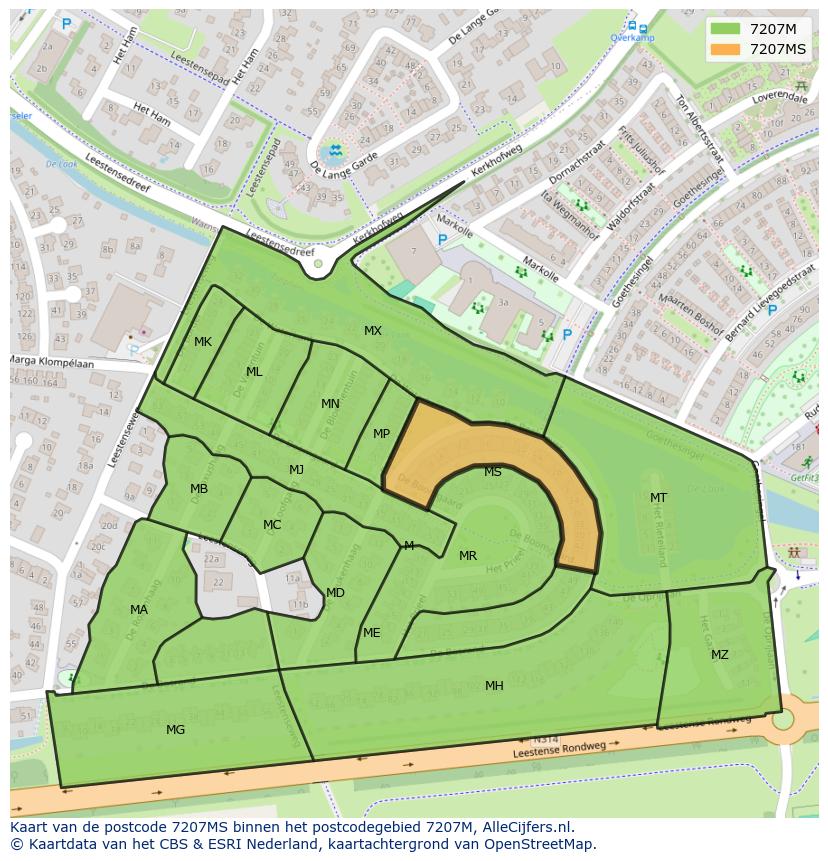 Afbeelding van het postcodegebied 7207 MS op de kaart.