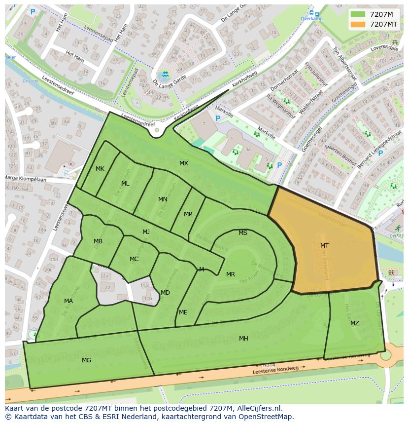 Afbeelding van het postcodegebied 7207 MT op de kaart.