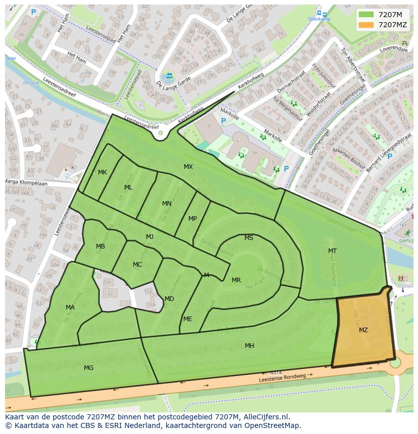 Afbeelding van het postcodegebied 7207 MZ op de kaart.
