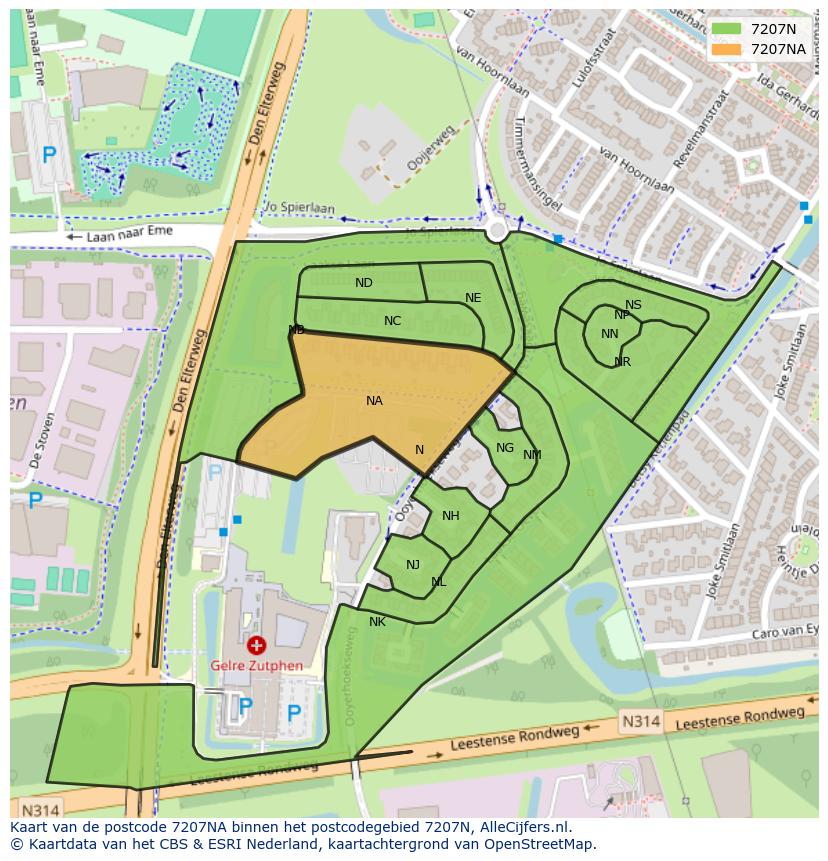 Afbeelding van het postcodegebied 7207 NA op de kaart.