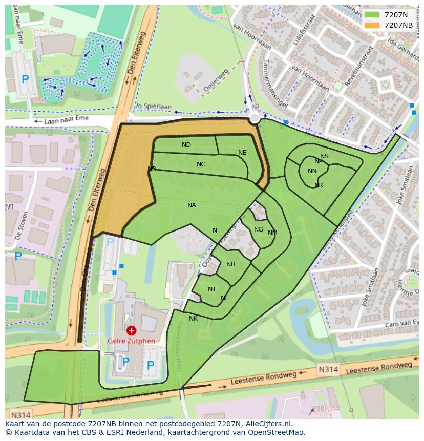 Afbeelding van het postcodegebied 7207 NB op de kaart.