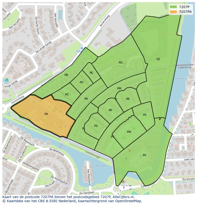 Afbeelding van het postcodegebied 7207 PA op de kaart.