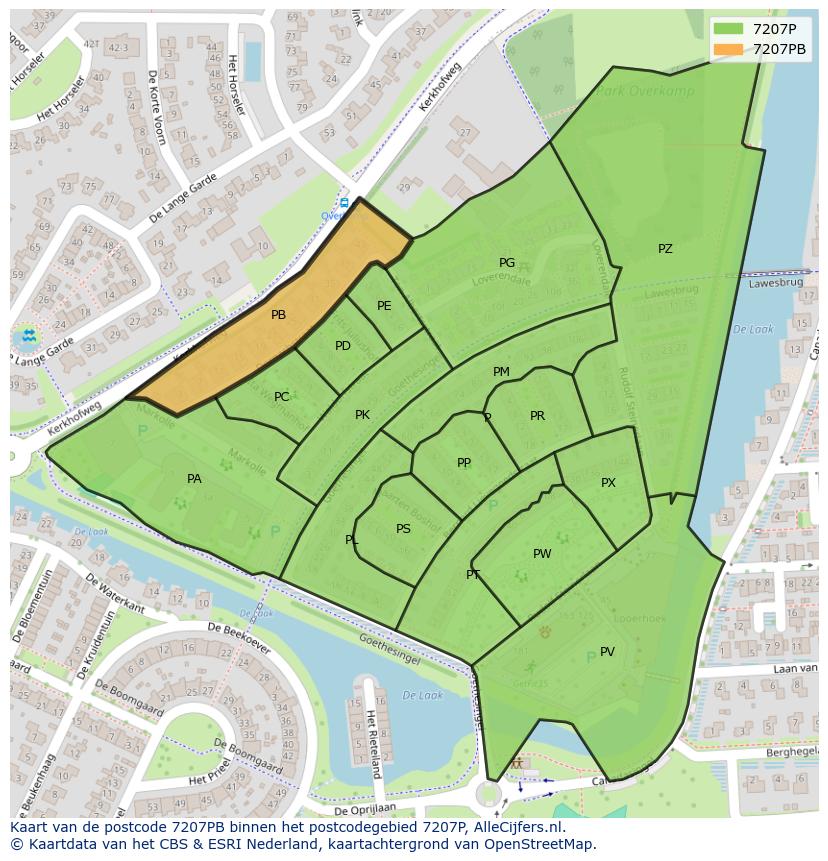 Afbeelding van het postcodegebied 7207 PB op de kaart.