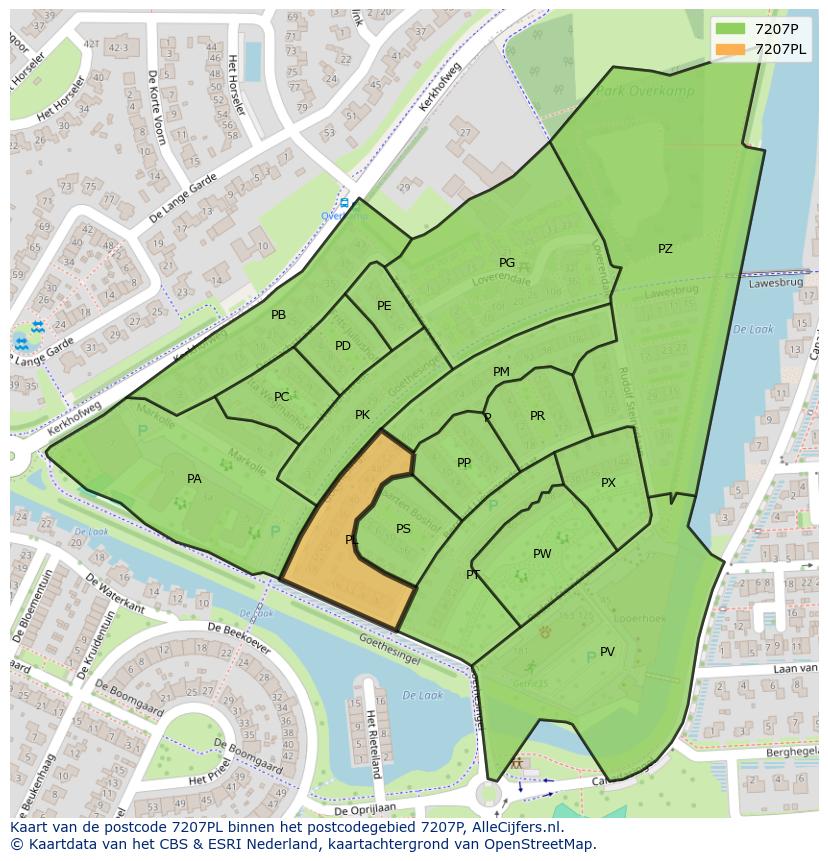 Afbeelding van het postcodegebied 7207 PL op de kaart.