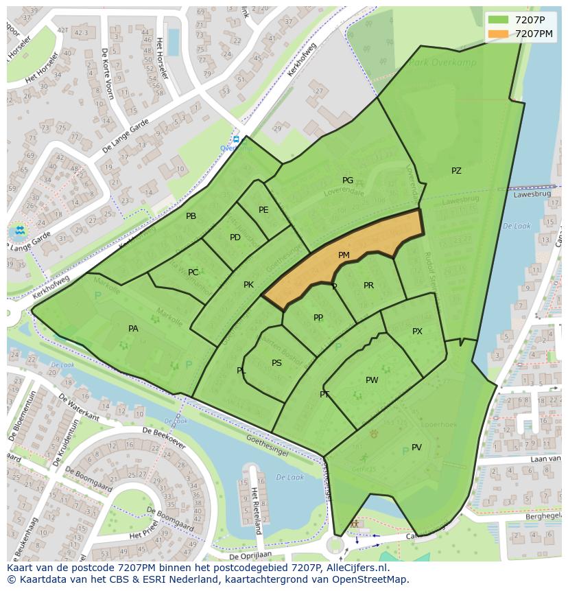 Afbeelding van het postcodegebied 7207 PM op de kaart.