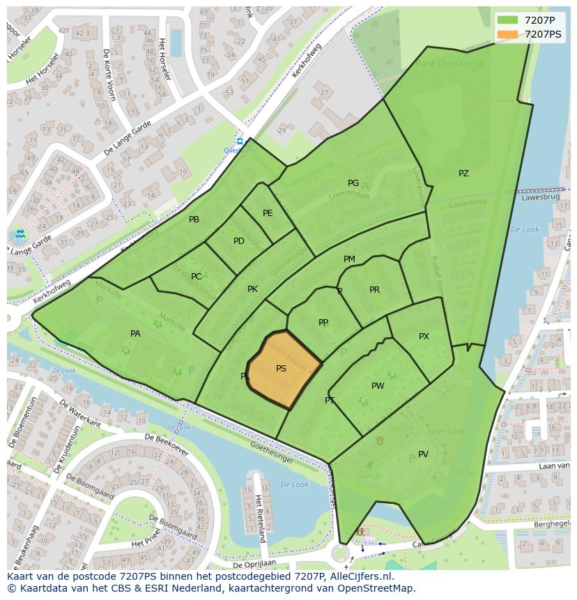 Afbeelding van het postcodegebied 7207 PS op de kaart.