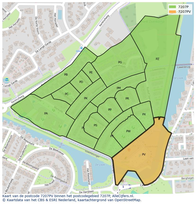 Afbeelding van het postcodegebied 7207 PV op de kaart.