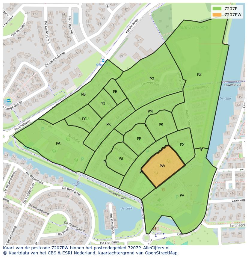 Afbeelding van het postcodegebied 7207 PW op de kaart.